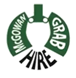 Logo featuring "McGowan Grab Hire" in bold green and black letters, with a stylized grab attachment at the top.